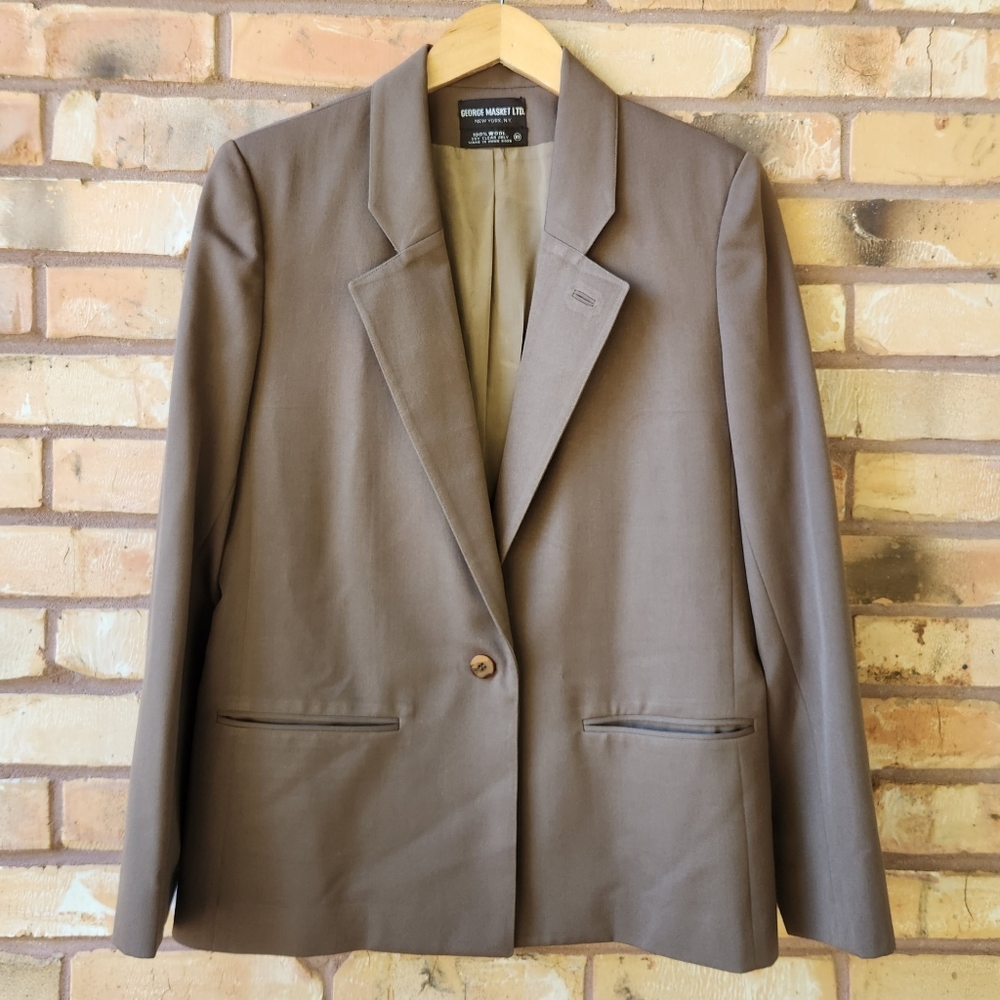 Vintage George Masket Wool Army Green Blazer Office Siren Corpcore